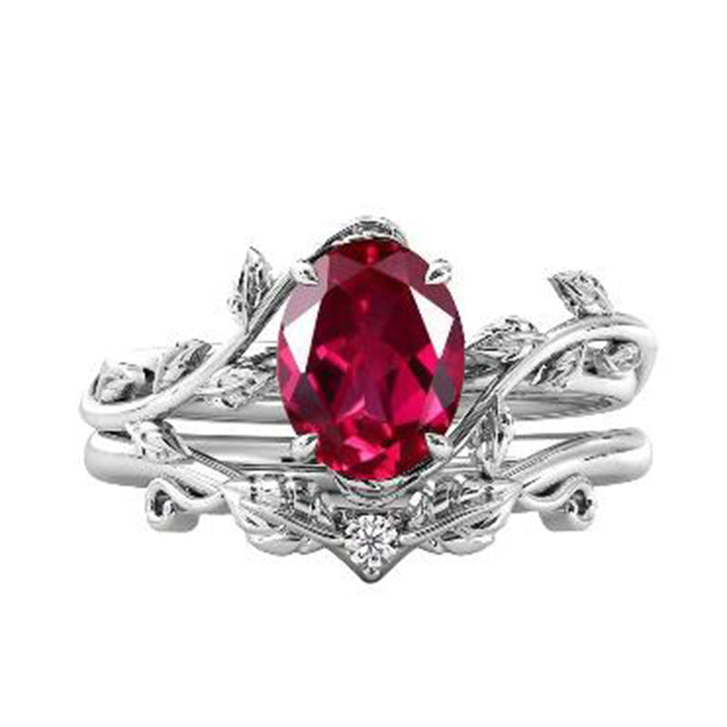 Sterling Silver 10K 14K Gold Leaf Oval Cut Vine Gemstone Set Engagement Wedding Ring