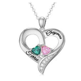 10K 14K 18K Gold Personalized 2 Birthstone Engravd Heart Pendant Necklace