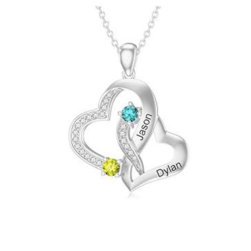10K 14K 18K Gold Personalized  Birthstone Name Heart Pendant Necklace