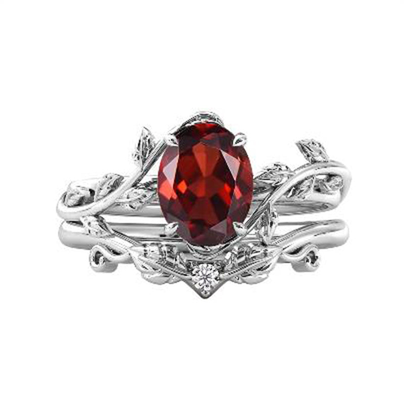 Sterling Silver 10K 14K Gold Leaf Oval Cut Vine Gemstone Set Engagement Wedding Ring