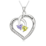 10K 14K 18K Gold Personalized 2 Birthstone Heart Pendant Necklace