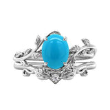 Sterling Silver 10K 14K Gold Leaf Oval Cut Vine Gemstone Set Engagement Wedding Ring