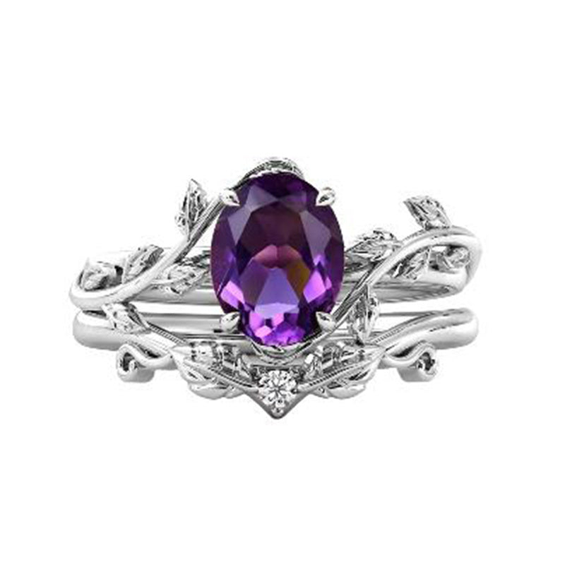 Sterling Silver 10K 14K Gold Leaf Oval Cut Vine Gemstone Set Engagement Wedding Ring