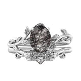 Sterling Silver 10K 14K Gold Leaf Oval Cut Vine Gemstone Set Engagement Wedding Ring