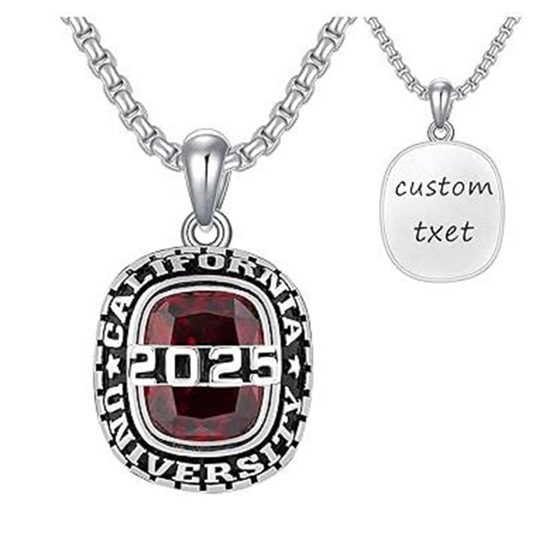 Sterling Silver 2025 Graduation Necklace Customized Text and Birthstone Pendant Necklace