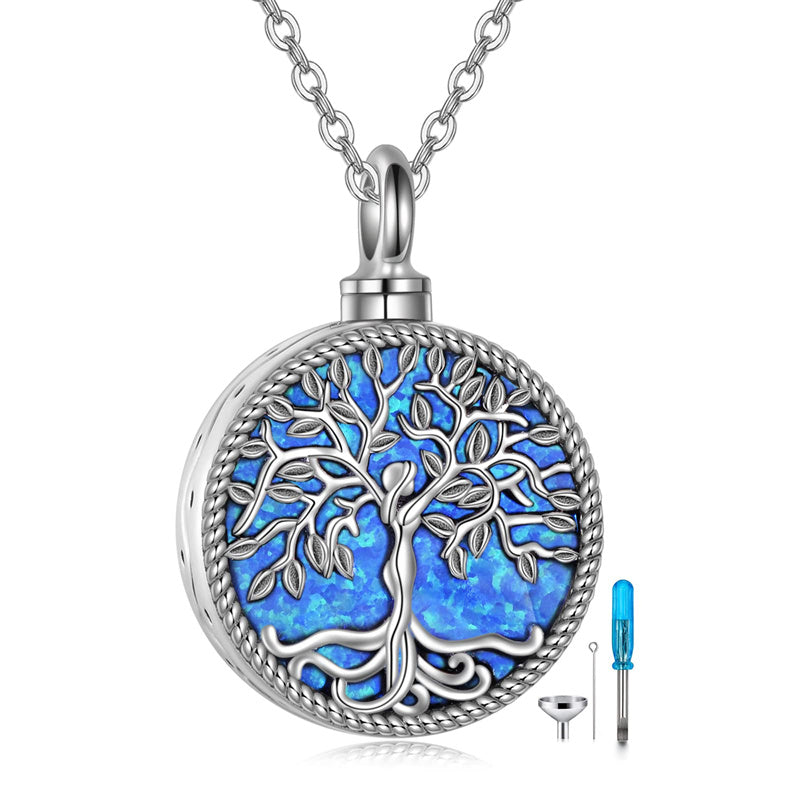 Sterling Silver Tree of Life Urn Necklaces Abalone Opal Shell Cremation Jewelry for Ashes