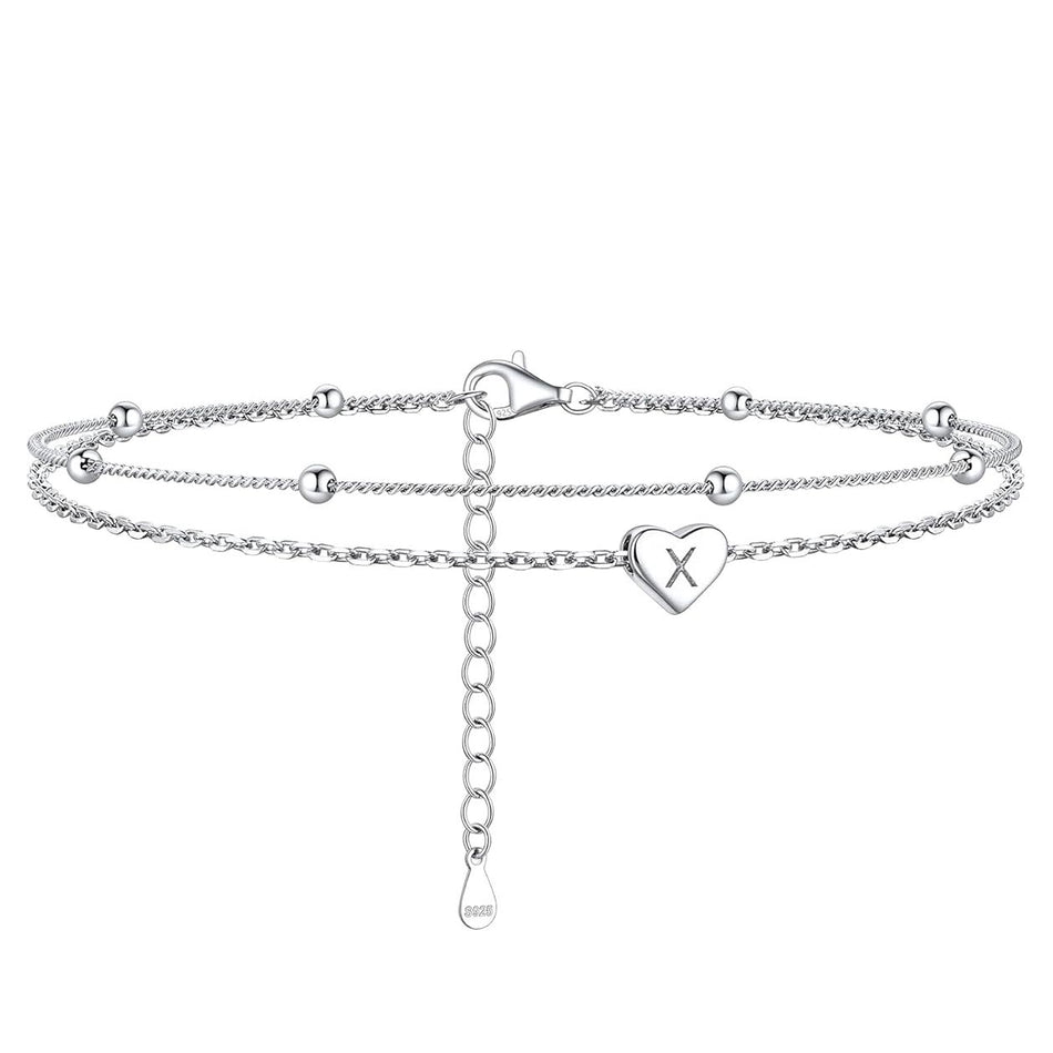 Sterling Silver 26 initials Single Layer Charm Anklet