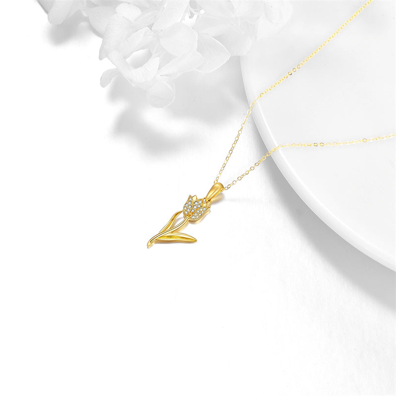 14K Gold Tulip Flower Pendant Necklace
