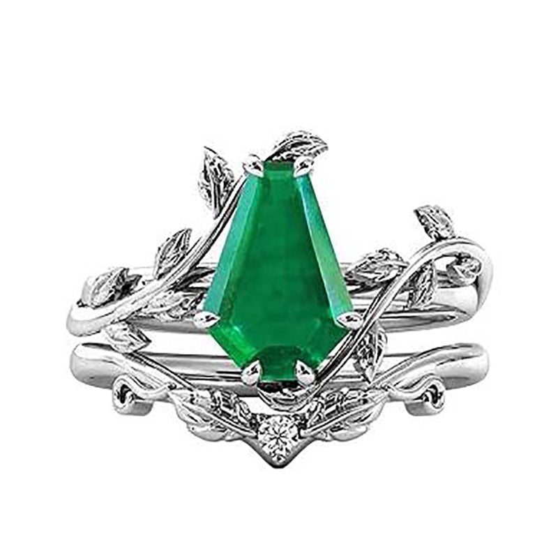 Sterling Silver Coffin Shap Vintage Gemstone Set Engagement Ring