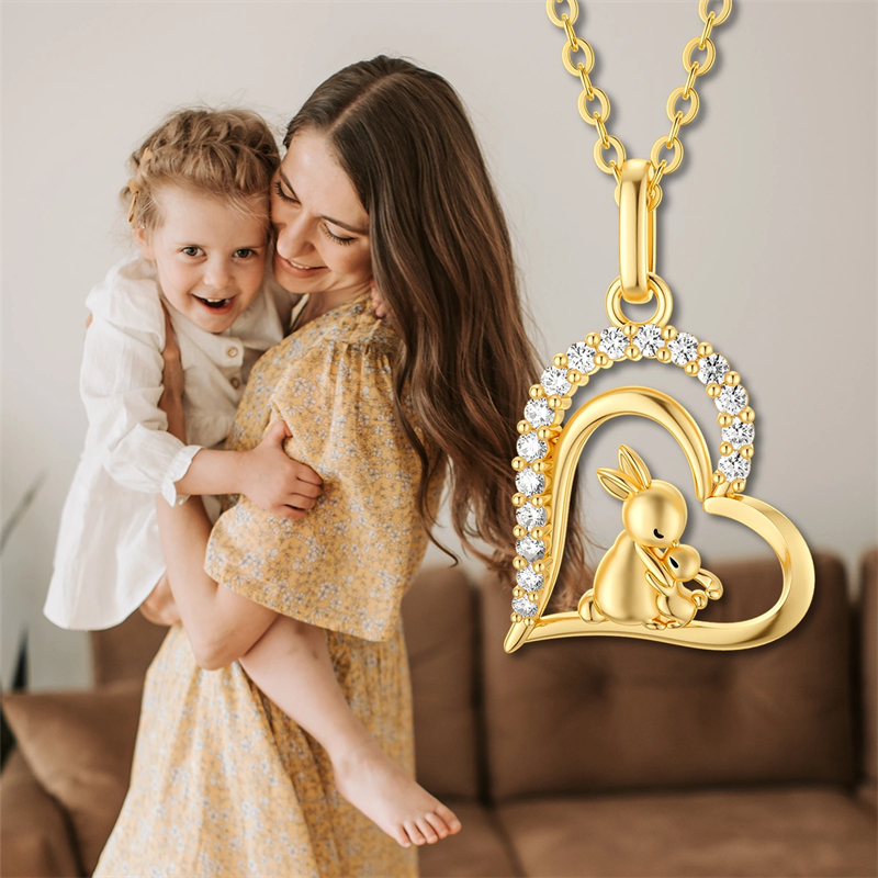 14K Gold Heart Rabbit Pendant Necklace