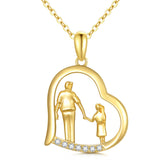 10K 14K 18K Gold Father Daughter Heart Pendant Necklace For Gift