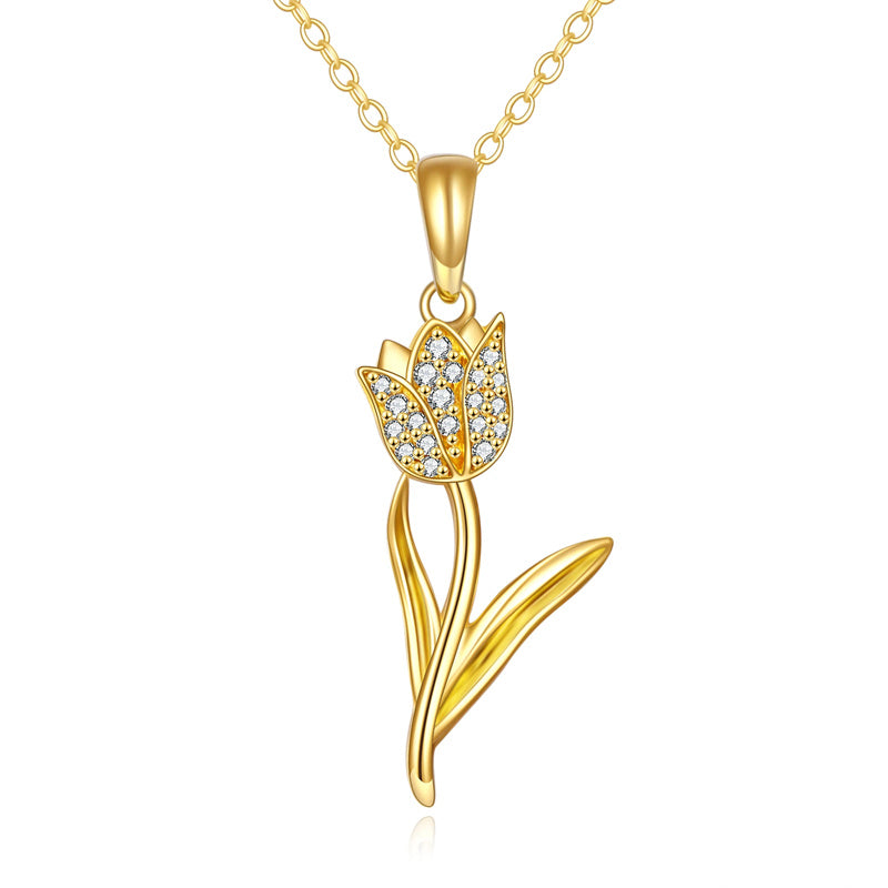 14K Gold Tulip Flower Pendant Necklace