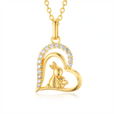 14K Gold Heart Rabbit Pendant Necklace
