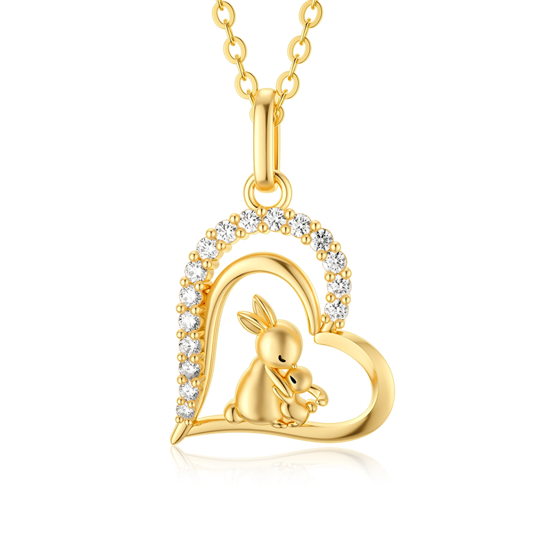 14K Gold Heart Rabbit Pendant Necklace