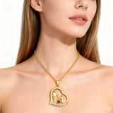10K 14K 18K Gold Father Daughter Heart Pendant Necklace For Gift