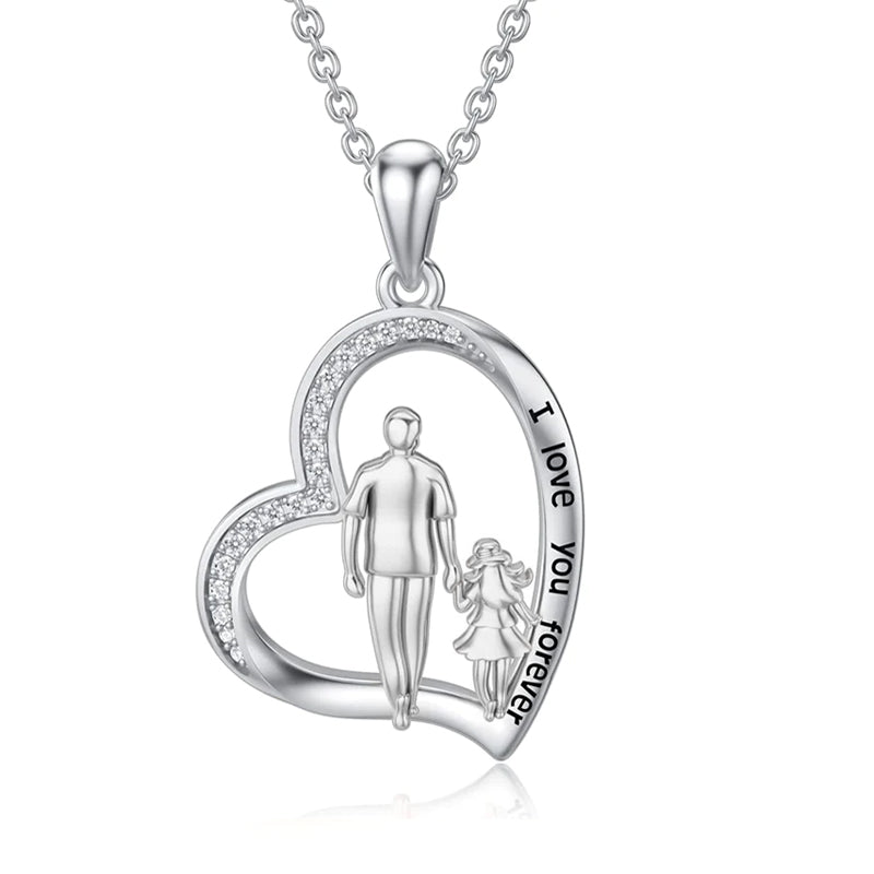 10K 14K 18K Gold Father Daughter Heart Pendant Necklace For Gift