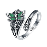 Sterling Silver Oxidized Dragonfly Butterfly Hummingbird Sea Turtle Anchor Cross Tree of Life Sunflower Spoon Ring