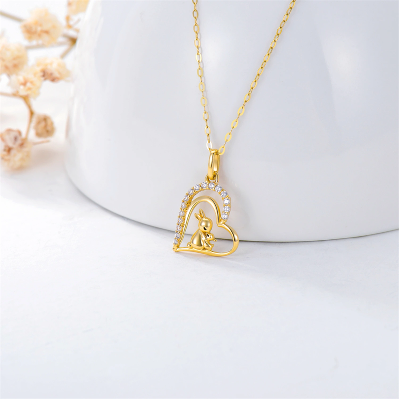 14K Gold Heart Rabbit Pendant Necklace