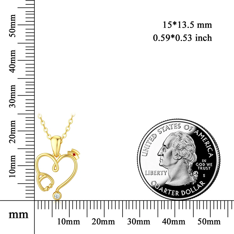 14K Gold Heart-Shaped Stethoscope Pendant Necklace