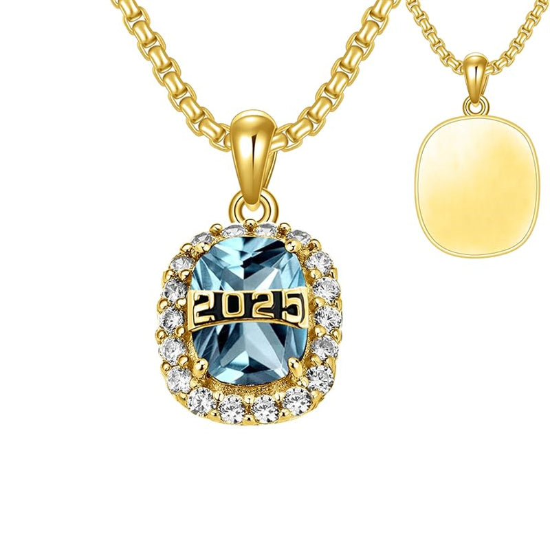 Sterling Silver Oval Personalized Text and Birthstone Class Pendant Necklace Graduation Jewelry