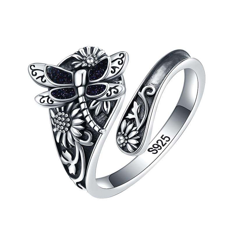 Sterling Silver Oxidized Dragonfly Butterfly Hummingbird Sea Turtle Anchor Cross Tree of Life Sunflower Spoon Ring