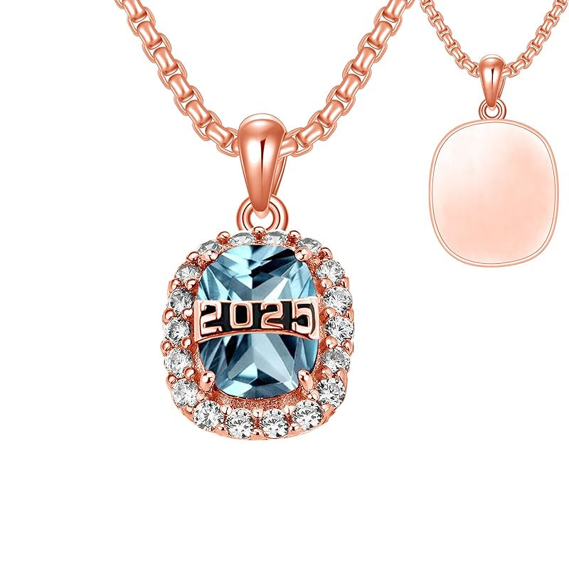 Sterling Silver Oval Personalized Text and Birthstone Class Pendant Necklace Graduation Jewelry