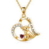 14K Gold 12 Months Birthstone Highland Cow Pendant Necklace