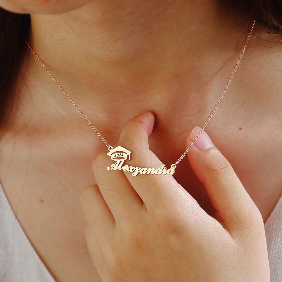 Sterling Silver Personalized Bachelor Cap Name Pendant Necklace