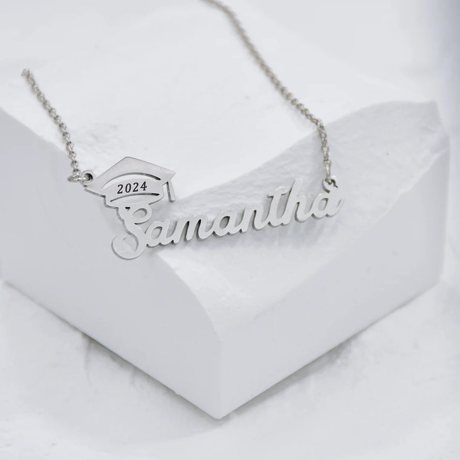 Sterling Silver Personalized Bachelor Cap Name Pendant Necklace