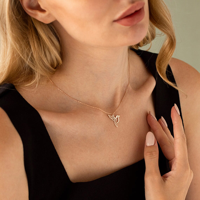 14K Gold Hummingbird Pendant Necklace