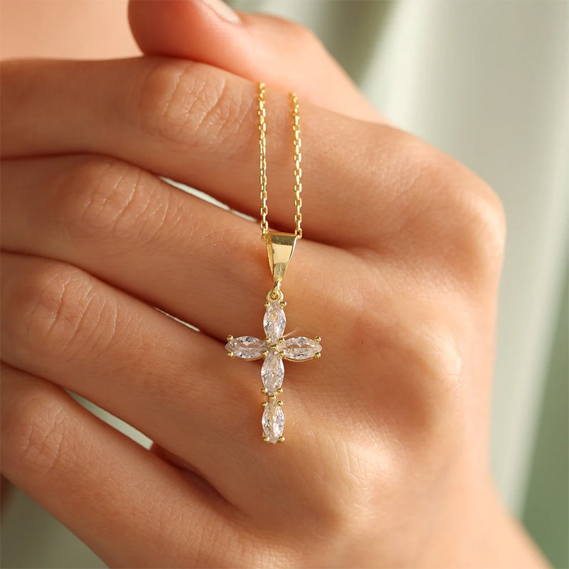 Sterling Silver 5A Cubic Zirconia Cross Pendant Necklace