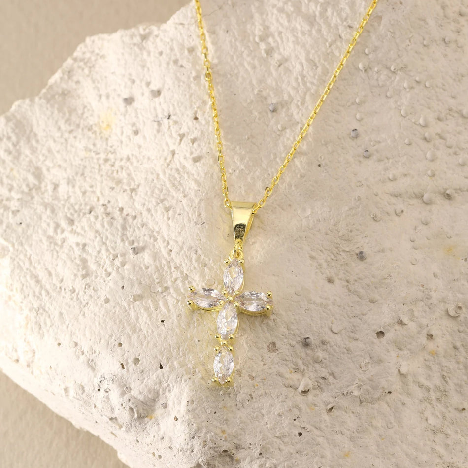 Sterling Silver 5A Cubic Zirconia Cross Pendant Necklace