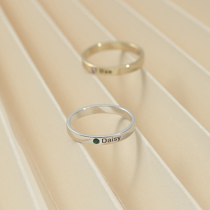 Sterling Silver Personalized Birthstone and Name Ring