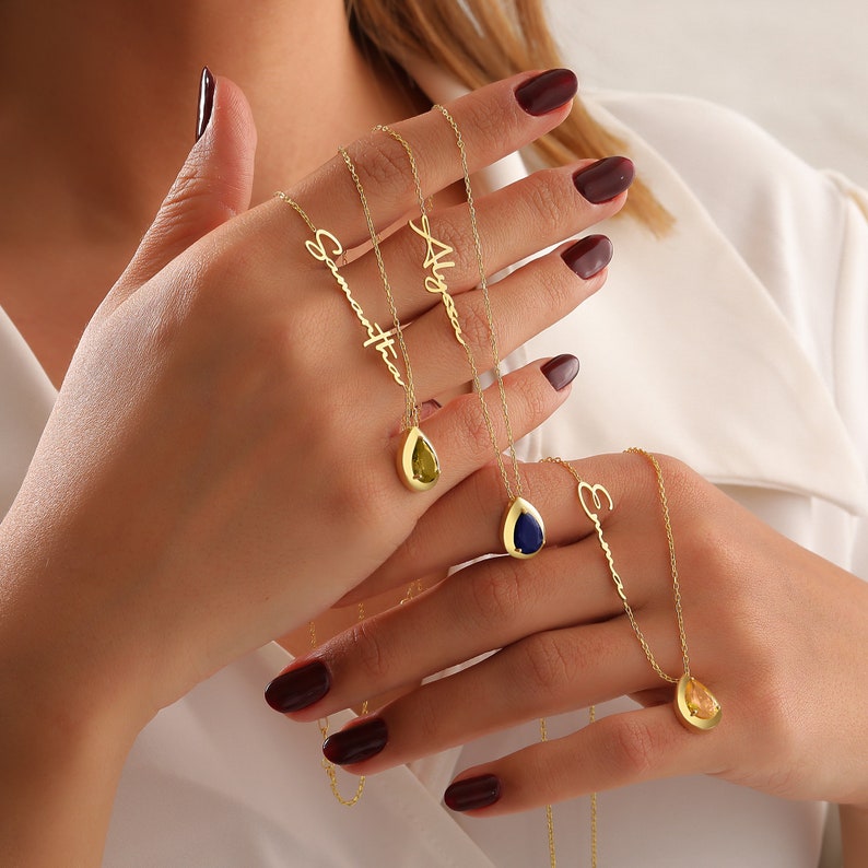 Sterling Silver Personalized Name Birthstones Pendant Necklace