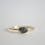 Sterling Silver Oval Moss Agate Ring with Rainbow Moonstone, Turquoise, and Black Onyx