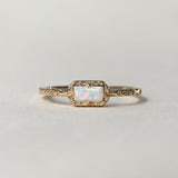 Sterling Silver Natural Moss Agate  Ring with Opal, Blue Topaz, Baguette, and Cubic Zirconia