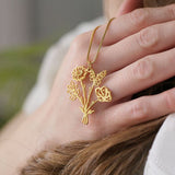 Sterling Silver Personalized Birth Flower Bouquet Pendant Necklace