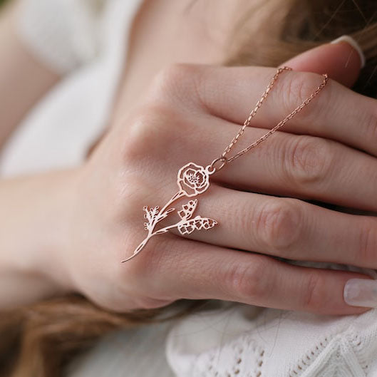 Sterling Silver Personalized Birth Flower Bouquet Pendant Necklace