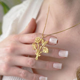 Sterling Silver Personalized Birth Flower Bouquet Pendant Necklace