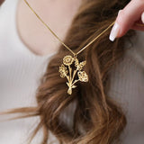 Sterling Silver Personalized Birth Flower Bouquet Pendant Necklace