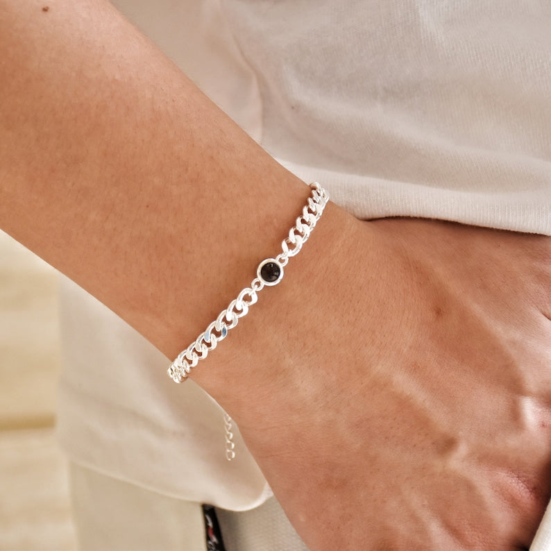 Sterling Silver Personalized Photo Projection with Curb Chain Bracelet