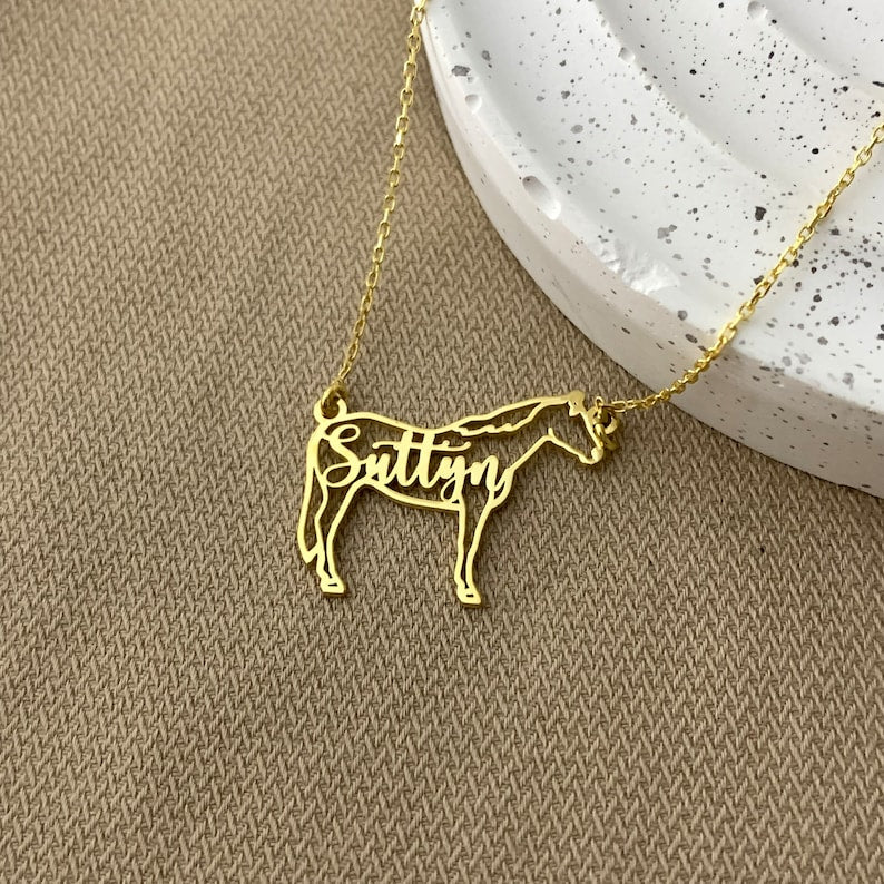 Sterling Silver Personalized Horse Name Pendant Necklace