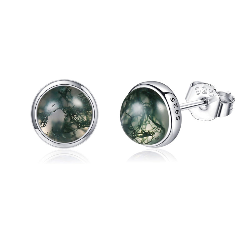 Sterling Silver Moss Agate Stud Earrings