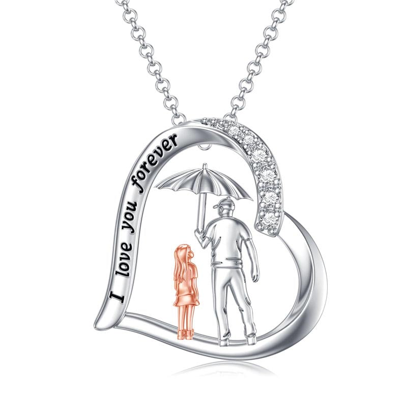 Sterling Silver Heart Father Daughter Pendant Necklace for Daughter