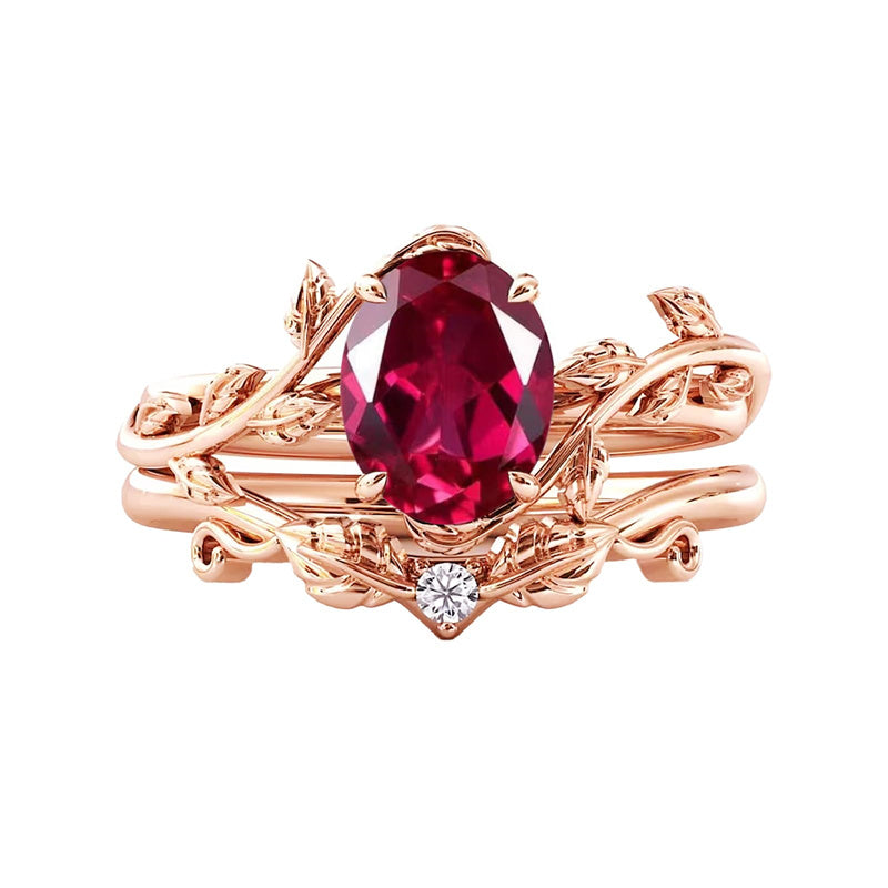 Sterling Silver 10K 14K Gold Leaf Oval Cut Vine Gemstone Set Engagement Wedding Ring