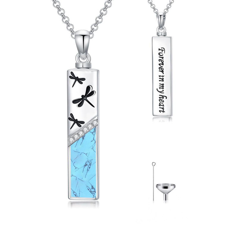 Sterling Silver  Opal Personalized Engraved Bar Pet  Butterfly Dragonfly Tree of Life  Urn Necklace for Ashes