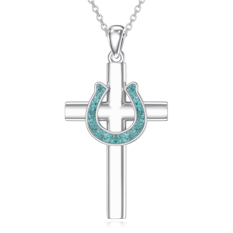 Sterling Silver Turquoise Cross Bear Claw Cowboy Boot Pendant Necklace