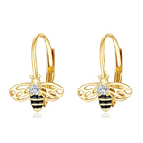 14K Yellow Gold Honey Bee Leverback Earrings