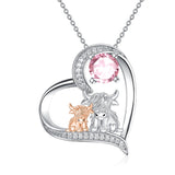 Sterling Silver Birthstone Two Highland Cow Pendant Necklace