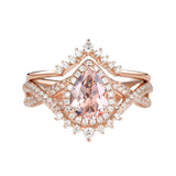 Sterling Silver 10K 14K 18K Gold  Pear Shaped Gemstone Engagement Rings Set